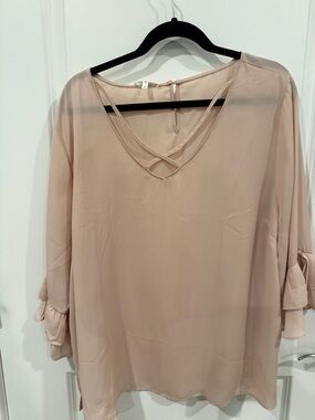 Maurices Blush Crisscross V-Neck Ruffle Sleeve Blouse